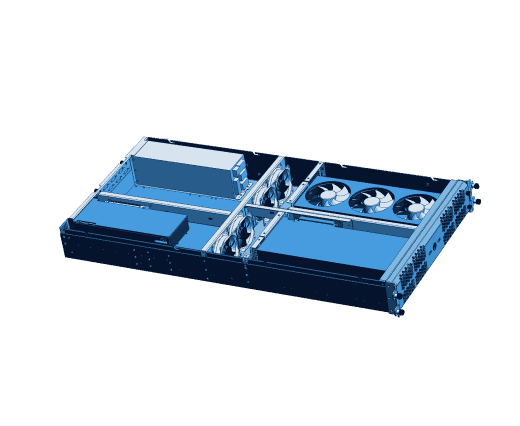 CAD Drawing of an angled view of a 2U multi-GPU computer