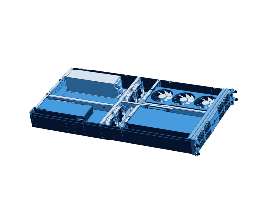 CAD Drawing of an angled view of a 2U multi-GPU computer