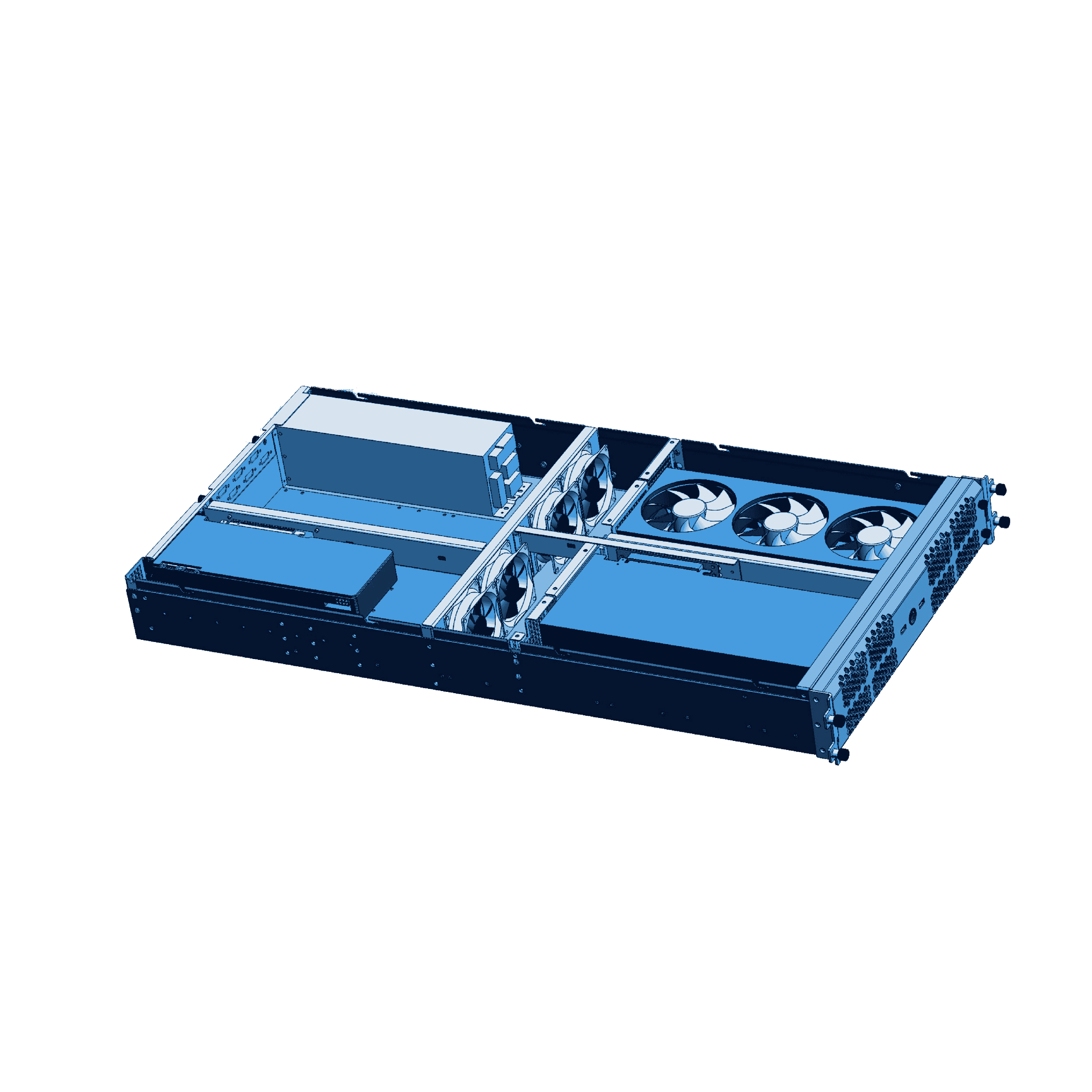 CAD Drawing of an angled view of a 2U multi-GPU computer