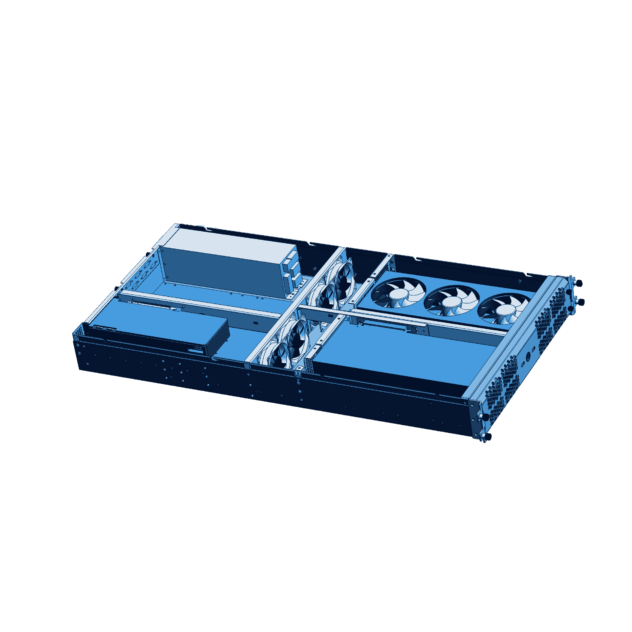 CAD Drawing of an angled view of a 2U multi-GPU computer