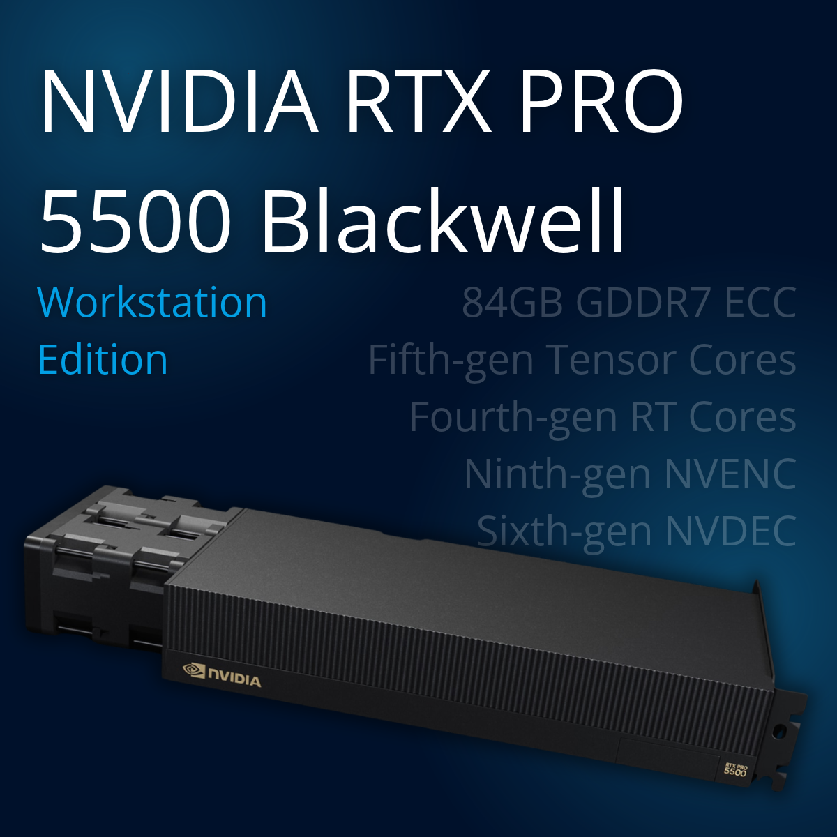 Nvidia RTX PRO 5500 Blackwell Workstation Edition graphics card, shown in its retail box